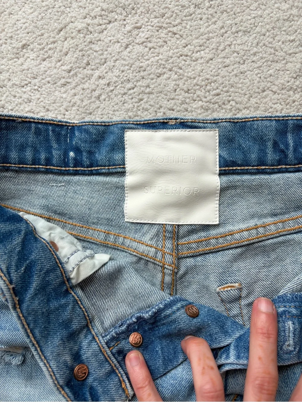 MOTHER Light Blue Washed Denim Shorts